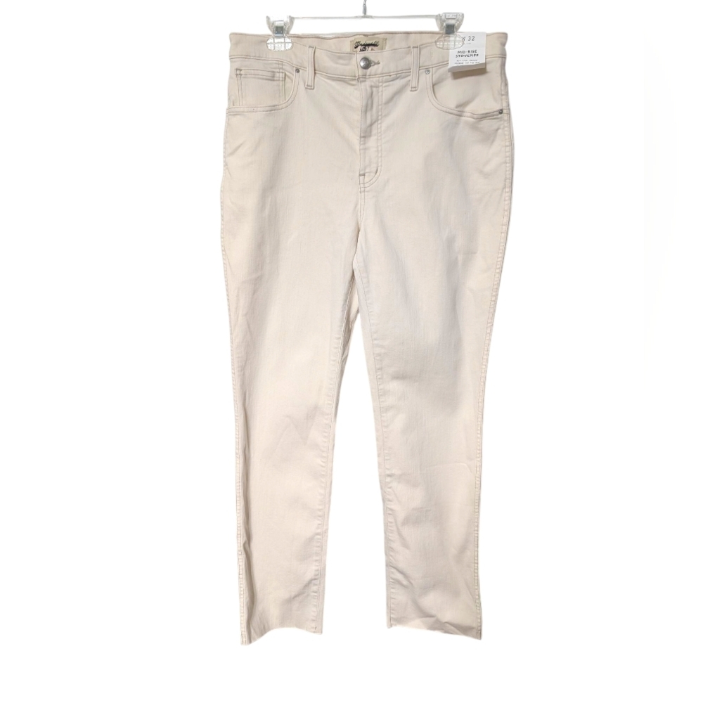 Madewell Women's Mid Rise‎ Vintage Canvas Cream Stovepipe Raw Hem Jeans Size 32